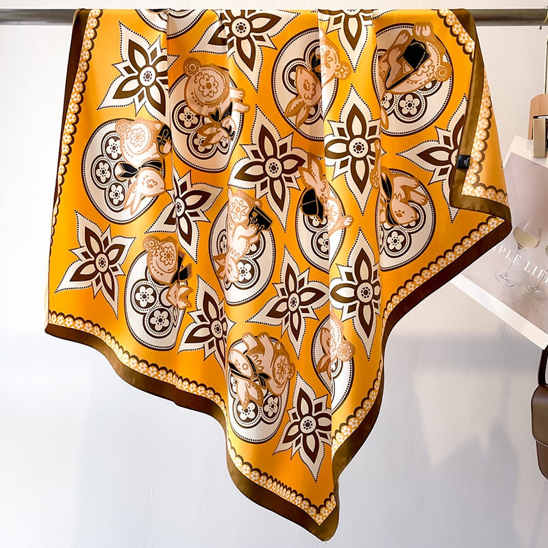 Fashion Print Printing Twill Silk Square Scarf for Women Hijab Muslim Headband Bandana Summer Shawl Beach Stoles Echarpe FN130-2