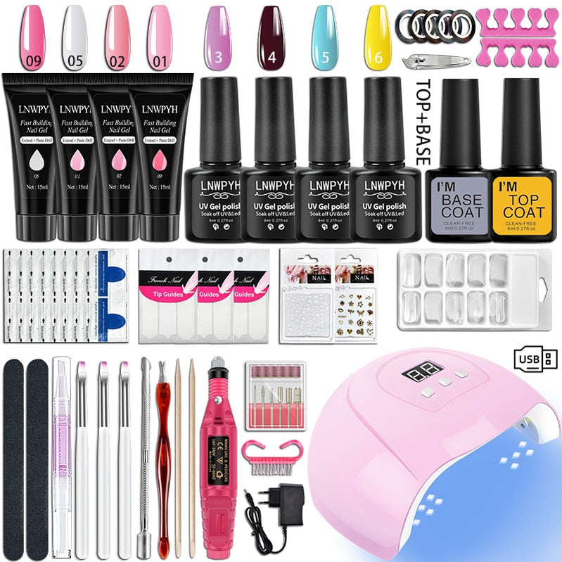 Nail Kit 54/36W UV LED Nail Lamp Dryer 10/4 Colors UV Gel Nail Polish Kit Manicure Art Tools Set Top Base Nail Drill Machine set S106-X4-(3-6)