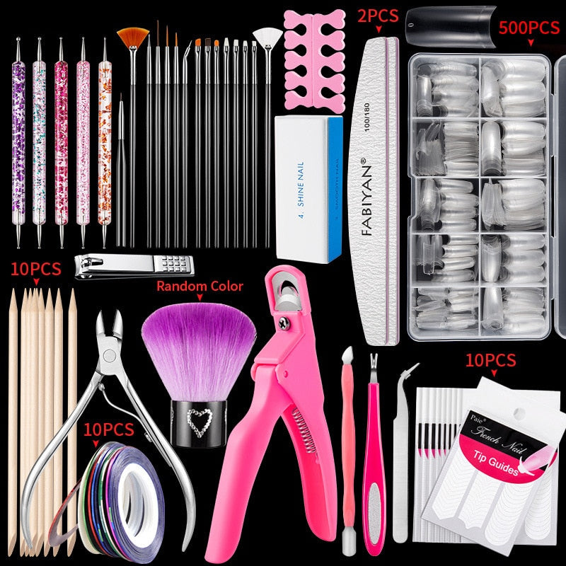 500pcs/Box Fake Nail Tips Kit Clear/Natural,Full /Half Cover French False Nail File Art Acrylic Finger UV Manicure Tools French half paste-10