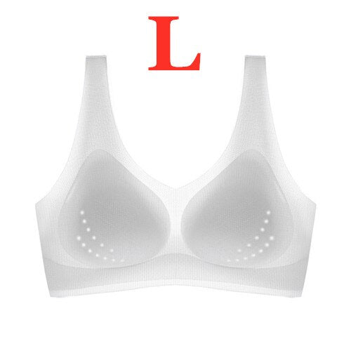 Youpin Women's Ice Silk Seamless Bra Ultra-thin No Steel Ring Breathable Antibacterial Gather One Piece Breathable Underwear White L