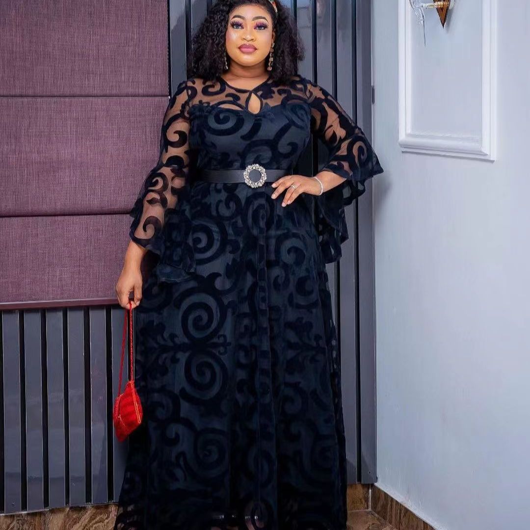 Plus Size African Party Dresses for Women 2023 New Fashion Dashiki Ankara Wedding Gowns Elegant Turkey Muslim Chiffon Maxi Dress Black