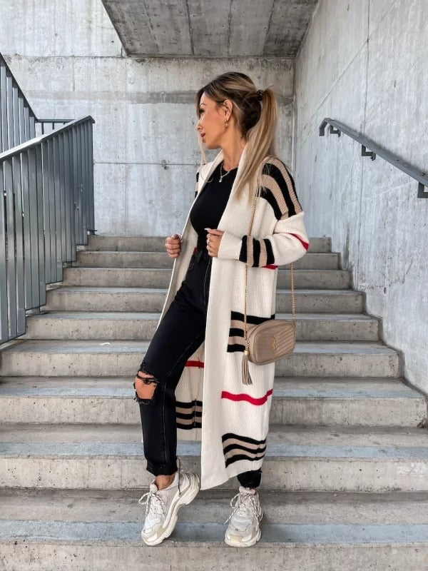 Autumn Knitting Oversize Women's Long Coat Black Long Sleeve Cardigan Loose Coats Female New Casual Trendy Ladies Clothes