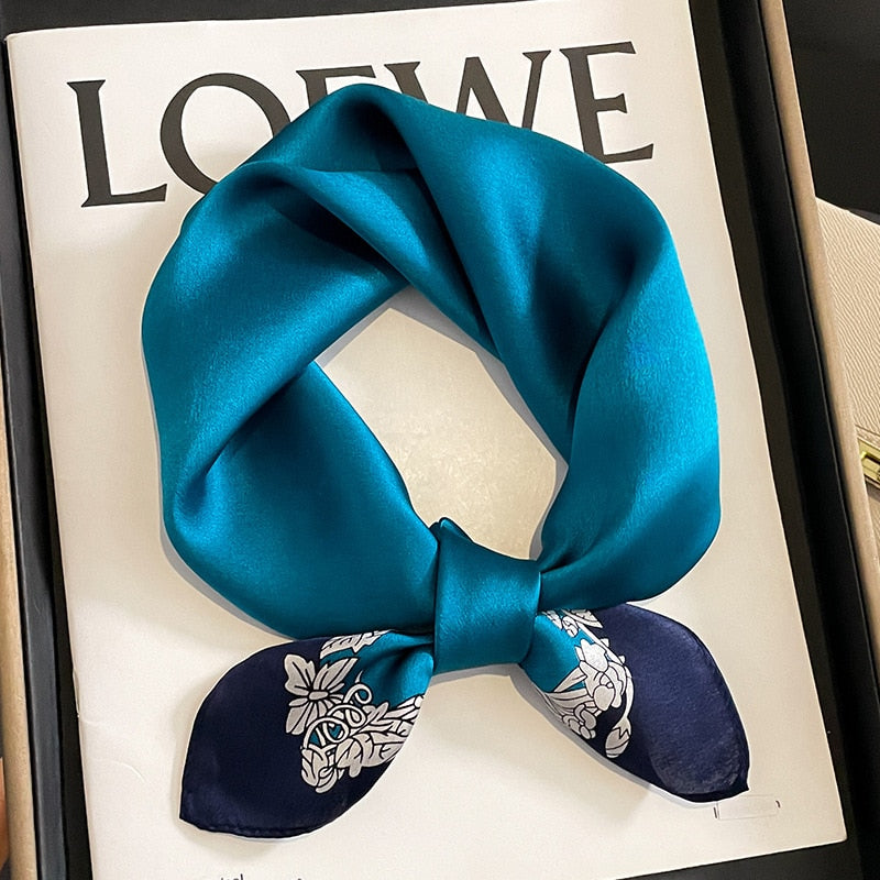 53cm Real Silk Nature Scarf Women Neckerchief Foulard Bandana Small Hairbands Fashion Floral Neck Ties for Office Lady New ZS-5 53x53cm