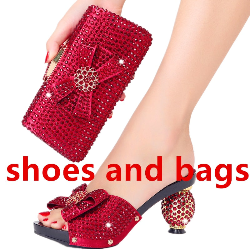 Diamond Ladies Slippers New Popular High Heels Spring Summer Plus Size Suitable for Wedding Party Birthday Ball Wear shoes and bags 1