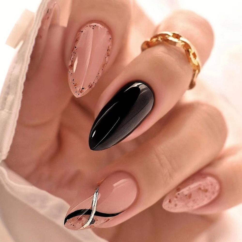 24pcs/set Long Stiletto Fake Nails Punk Snake Pattern Black White Matte False Nails Artificial Full Nail Tips Manicure Tools