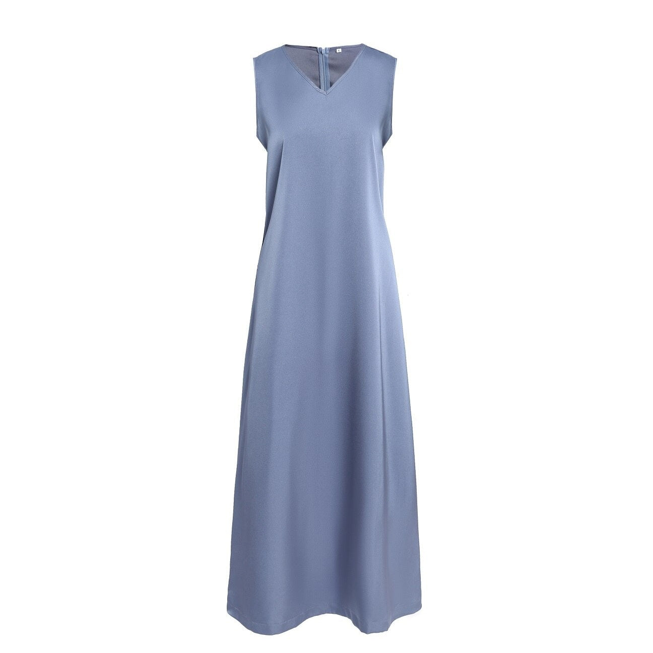 AP V Neck Satin Maxi Dress Rib Modal Mock Neck Fall Women Dress Three Colors Blue Dress