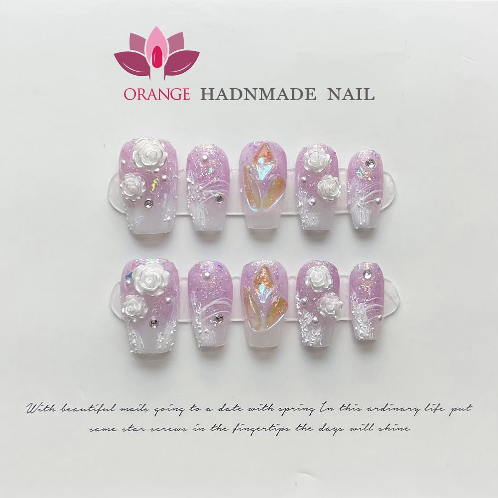Japanese Fake Press on Nails With Design Pure Handwork Wearable Ballerina Nail Tips Artificial Korean Nail Supplies Spain