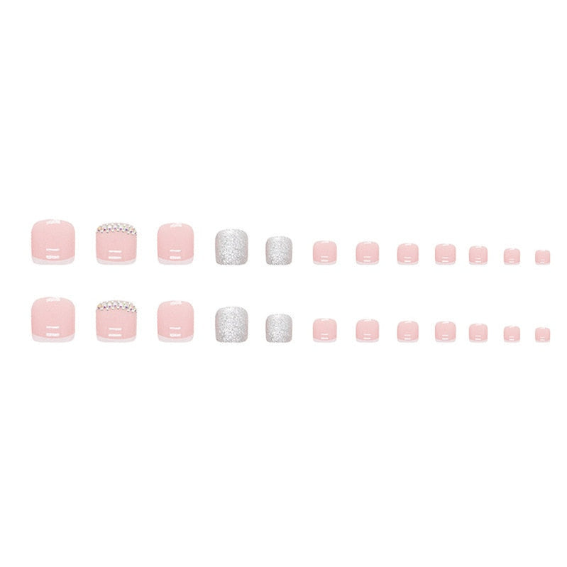 Glitter Crystal French Press On Toenails Diamond Decor False Toe Nails Square Head Artificial Nails Patch For Feet
