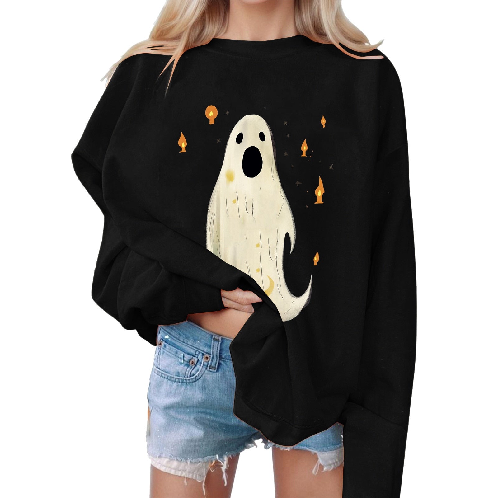 Halloween Sweatshirt Grimace Sweatshirts Vacation Sweater Holiday Women Sweatshirts Autumn Winter Round Neck Outfits Sudadera Black