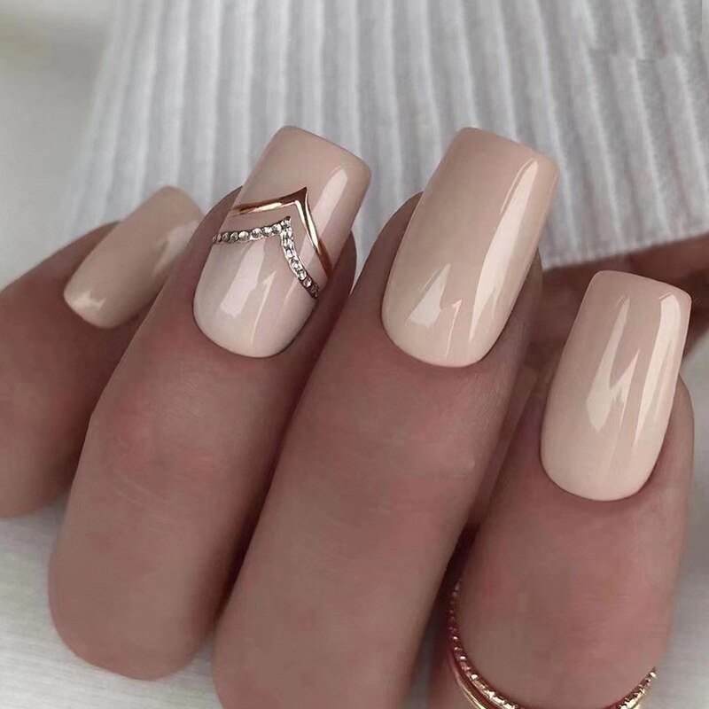 Reusable Adhesive Nail Short False Nails Press On Nails Tips Nails Fake Manicure With Glue Decorated False Nails