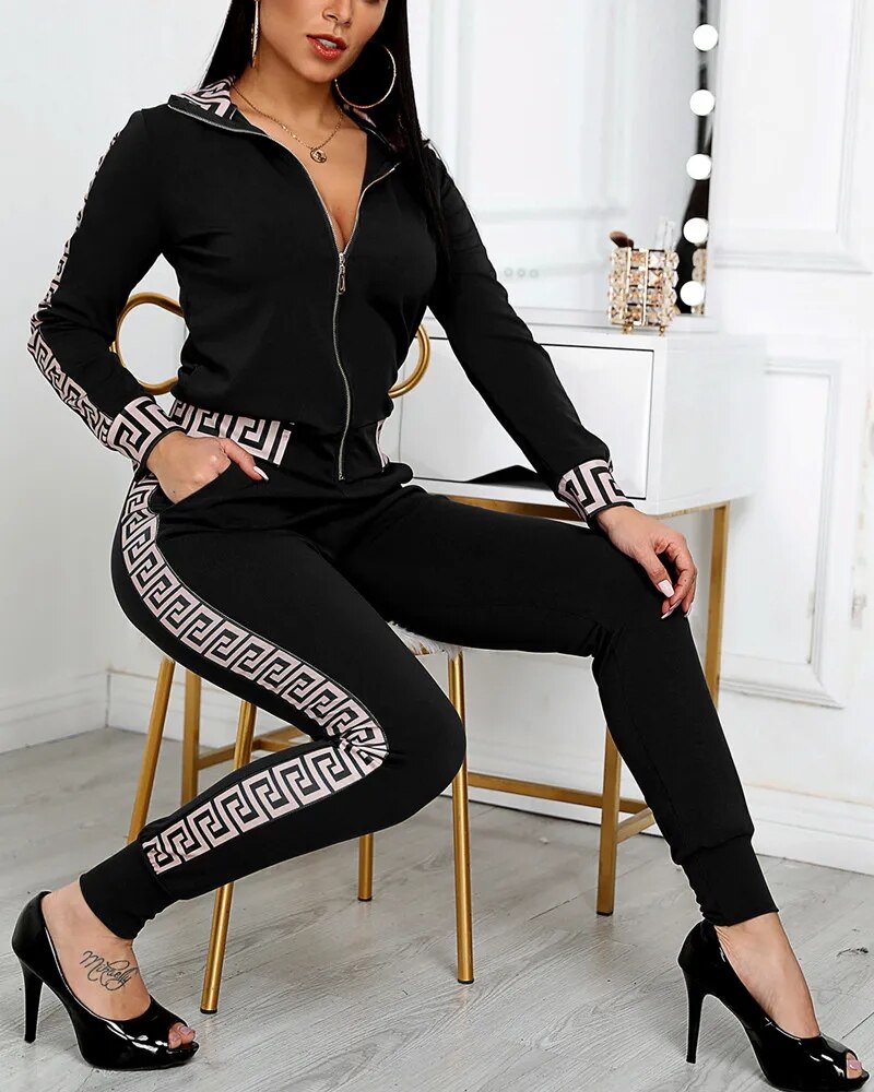 Women Two Piece Set Outfits Autumn Women's Tracksuit Zipper Top And Pants Casual Sport Suit Winter 2 Piece Woman Set