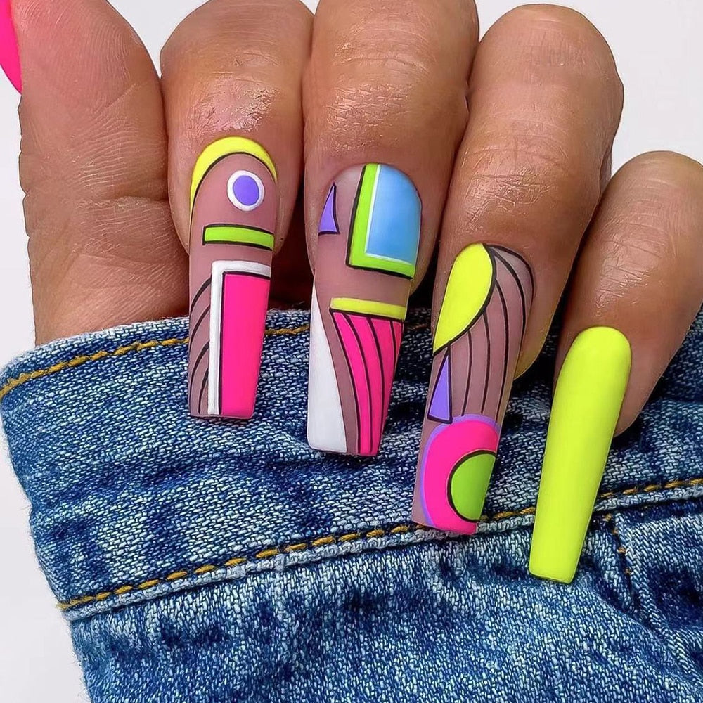 41Style Diamond Stiletto Coffin Long Nail Europe America Handwork Customization Cosplay Party Full Cover Fake Nails Woman Gift