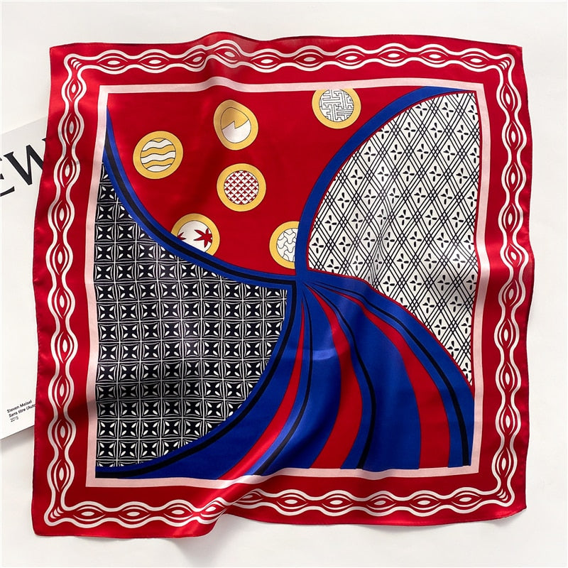 Fashion Designer Print 100% Natural Silk Square Scarves Women Hairband Neck Foulard Female Small Kerchief Bandana New FZ84-3 53cm real silk