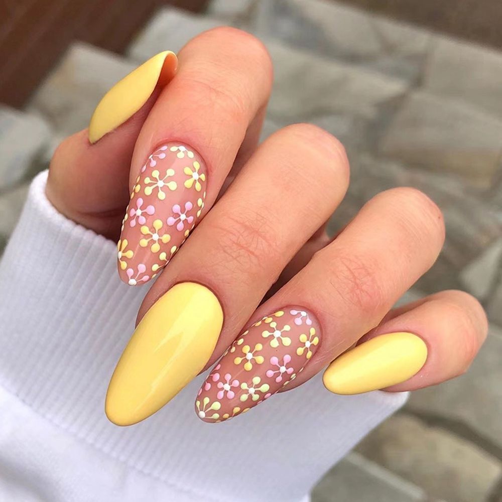 24Pcs/Set Fake Nails With Glue Full Cover Nail Tips Press On Med Nails DIY Manicure Oval Head False Nails Pink Almond Artificial