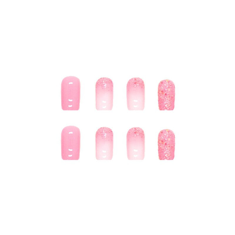 Fake Nails Art Gel Tips Full Cover 24pcs Pink Shiny Shards With Press Glue Design Clear Short Ballet False Nails Press On