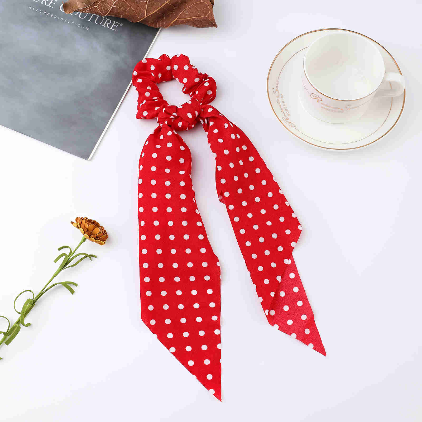 Fashion Print Chiffon Long Ribbon Scrunchies Women Girls Ponytail Scarf Elastic Hair Bands Ties Hair Accessories Wholesale 15