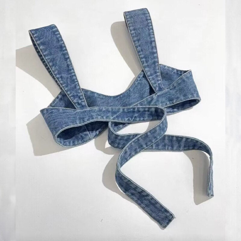 Woman Summer Jean Bra Tops Sexy Super Short Cowboy Suit Blouses Bandage Shirts