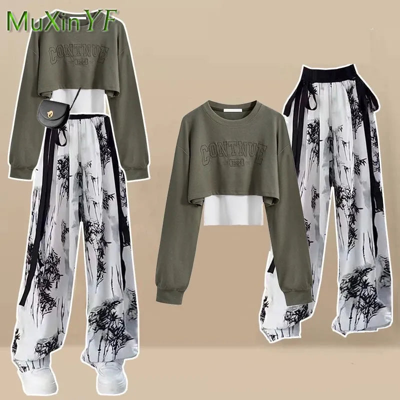 Women's Autumn Tracksuit Suit Korean Elegant Casual Short Long Sleeve Sweater+Vest+Spoort Pants 3 Piece New Matching Set