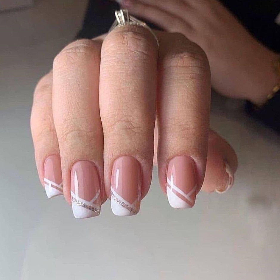 24Pcs/Set Fake Nails With Glue Full Cover Nail Tips Press On Med Nails DIY Manicure Oval Head False Nails Pink Almond Artificial