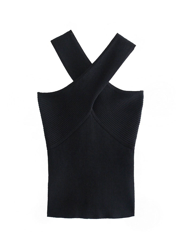 Fashion Women Summer Solid Vest Sleeveless Shirt Muje Knitted Tops Casual Blouses Y2K Crop Cami Top Black