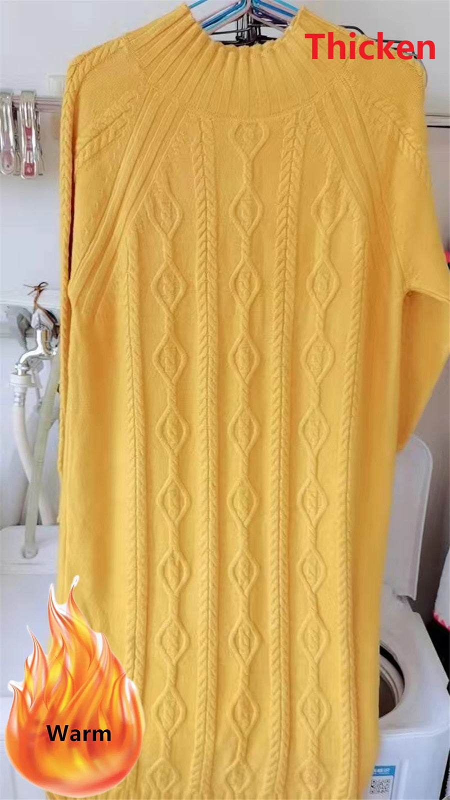 Winter Thicken Plus Velvet Sweater Dress Women's Fall Mock Neck Rib Knit Bottoming Dresses Elegant Warm Vestido Midi With Coats