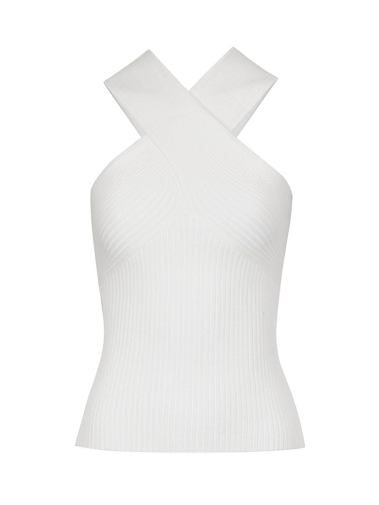 Fashion Women Summer Solid Vest Sleeveless Shirt Muje Knitted Tops Casual Blouses Y2K Crop Cami Top White