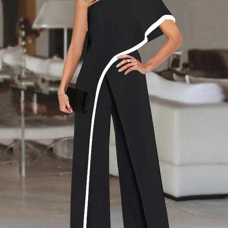 Women's Summer Rompers Elegant Office Formal Jumpsuits Casual Solid One Shoulder Sexy Loose Party Overalls Oversized Black
