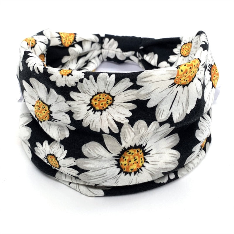 Fashion Print Knoted Elastic Yoga Sport Casual Headbands Hair Accessories for Women Boho Stretch Turban Head Wrap Wide Hairband Green