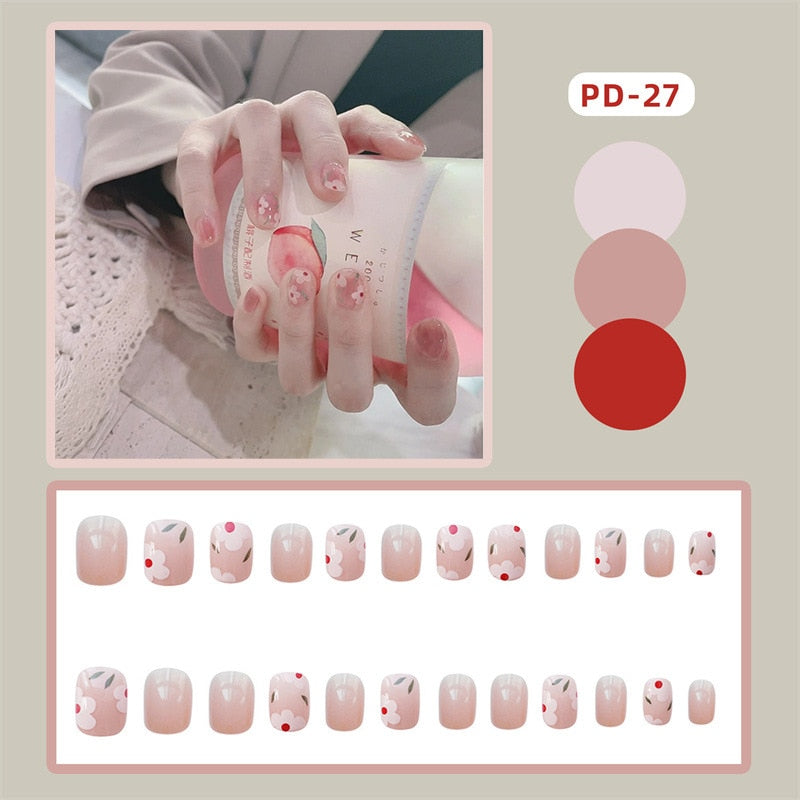24pcs Lemon Short Wear Tips Nail False Patch Press on Nails Supplies for Professionals Artifical Fake Nails Faux Ongles Uñas PD-27-Fake Nails Art