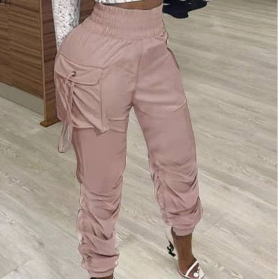 Women's Pants Spring Fashion Pocket Design Casual Ruched Plain Daily Long Cargo Pants Y2K Clothes C