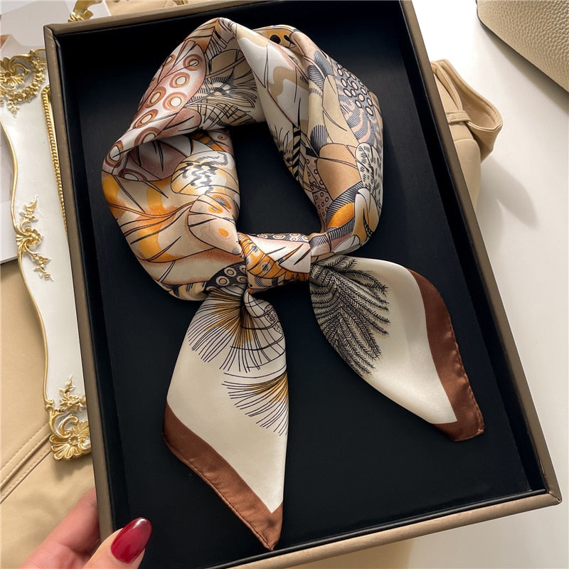 Fashion Hair Scarf for Women Decor Headband Ribbon Satin Silk Square Scarves Lady Wrist Wrap Shawls Design Bandana Foulard FJ722-2