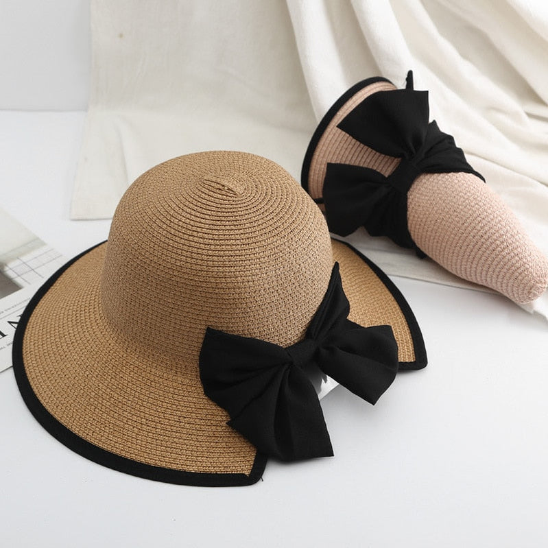 Women's Beach Panama Summer Hat Travel casual bowknot Straw Hat Fashion Beach Holiday ladies sun bucket Hat