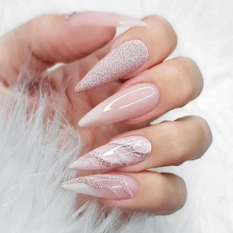 Acrylic Fake Nails Wearable Long Sharp Nail Broken Diamond Butterfly Dot Diamond Full Cover Nail Tips Set Press On Nails New SH-53