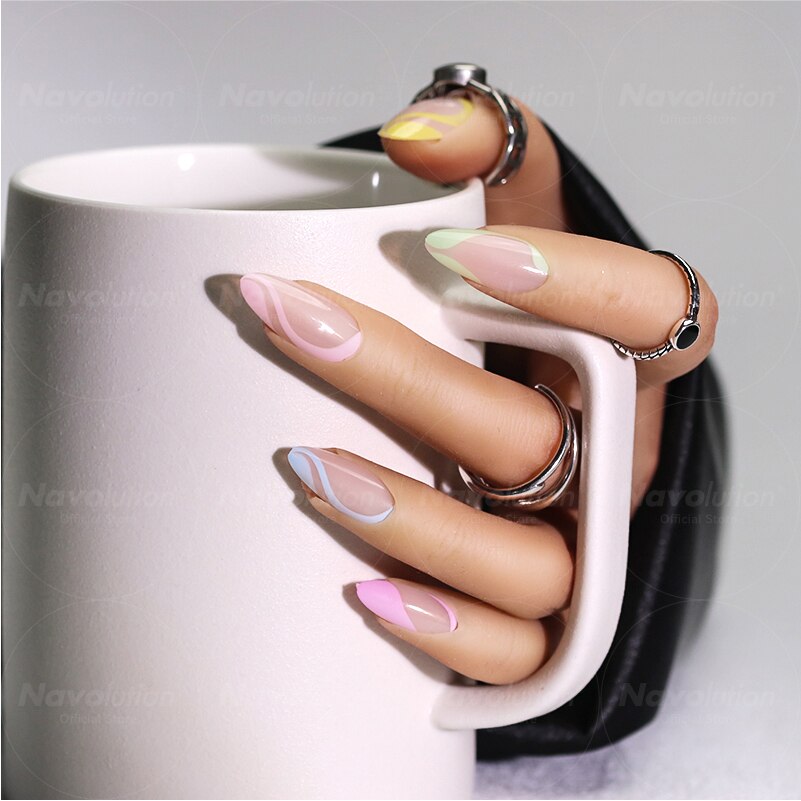 Navolution 24Pcs/Set DIY Manicure Wearable Fake Nails press on Detachable Finished Fingernails Ballet Square Head Almond Short