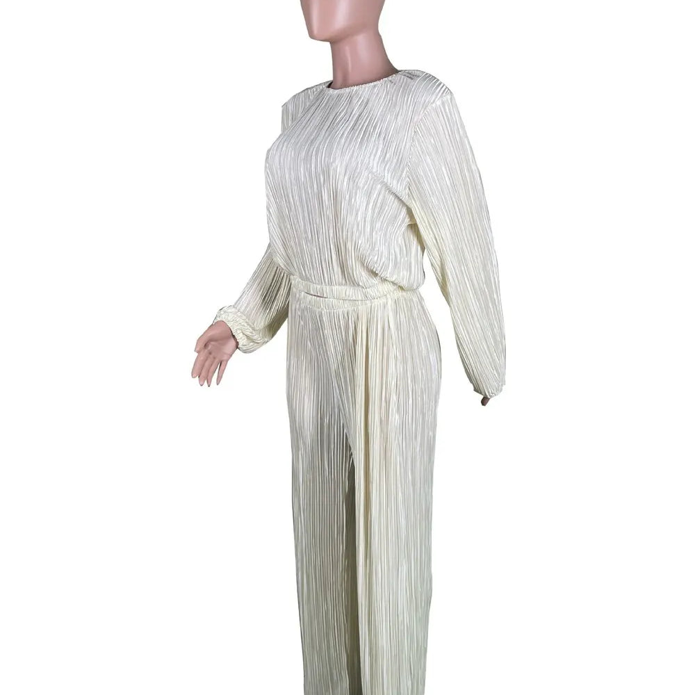 High Elasticity Two Piece Set for Women Long Sleeve O neck Tops Women's Tracksuit Female Casuals Home Loose Wide Leg Pant Sets