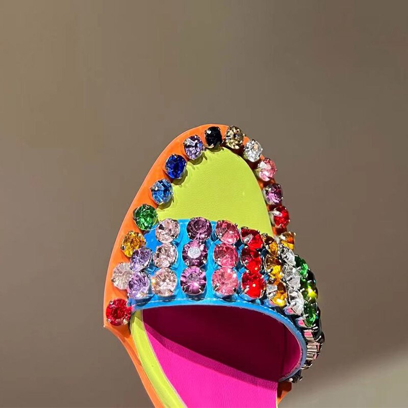 Colorful Crystal Rivets High Heels Buckle Women Sandals Evening Party Pumps Patchwork Women's Summer Shoes