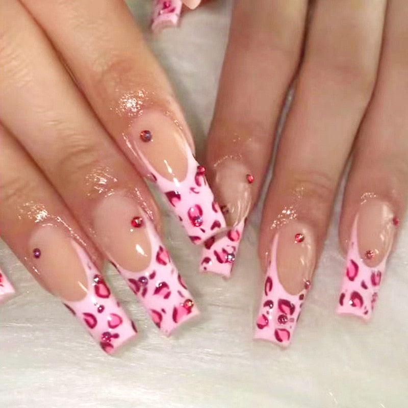 Sea Wave Carp Japanese Style Doodle False Nails Detachable Nude Pink Long Coffin Fake Nails with Glue Full Cover Press on Nails