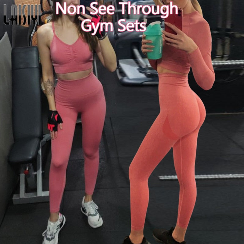 Women's Sets Skinny Tracksuit Breathable Bra Long Sleeve Top Seamless Outfits High Waist Push Up Leggings Gym Clothes Sport Suit