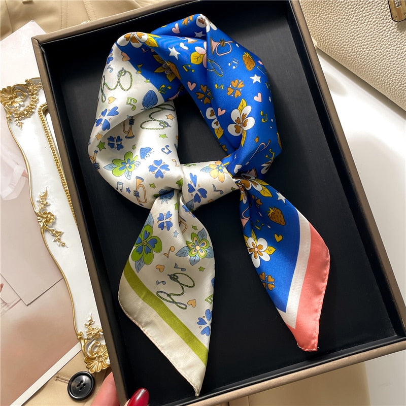 Fashion Hair Scarf for Women Decor Headband Ribbon Satin Silk Square Scarves Lady Wrist Wrap Shawls Design Bandana Foulard FJ713-2
