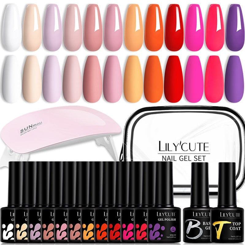 LILYCUTE 12PCs 7ml Spring Macaron Nail Gel Polish Set Semi Permanent UV Gel For Manicure Soak Off Gel Nail Polish Kit Varnishes 229384