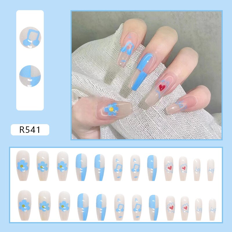 Fake Nails With Glue Full Cover Nail Tips Press On Nails DIY Manicure Tools 24Pcs Oval Head False Nails Pink Almond Artificial
