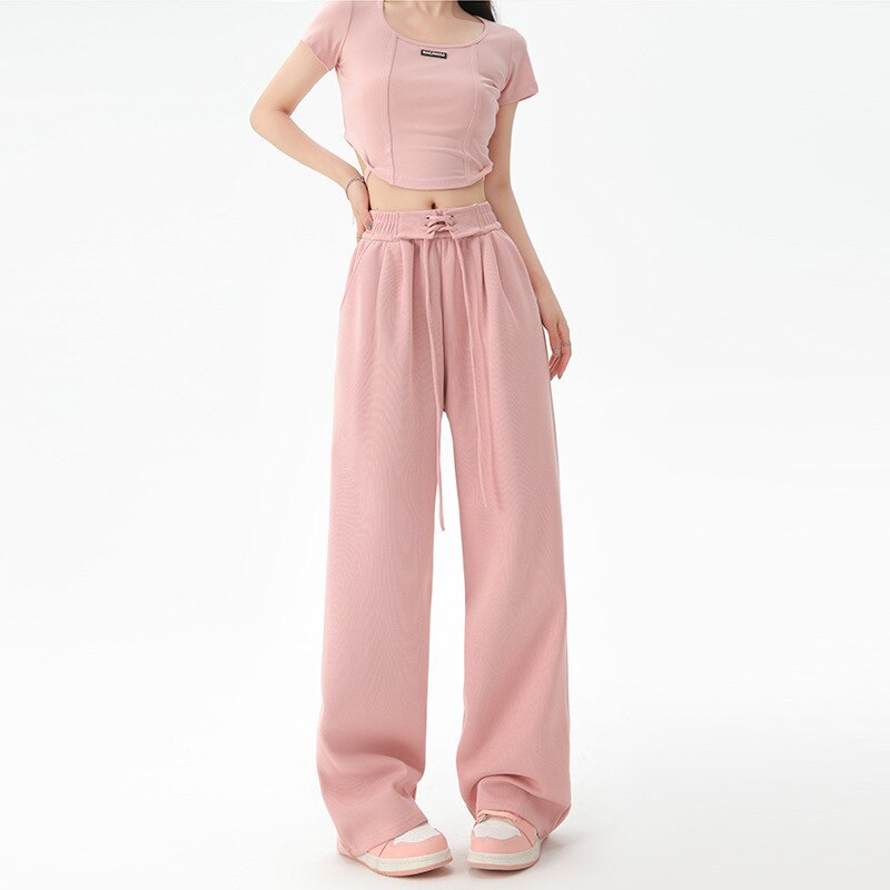 Women Spring Autumn Pants Fashion High Waist Straight Long Wide leg Sports pants Female Casual Female Long Pants Trousers