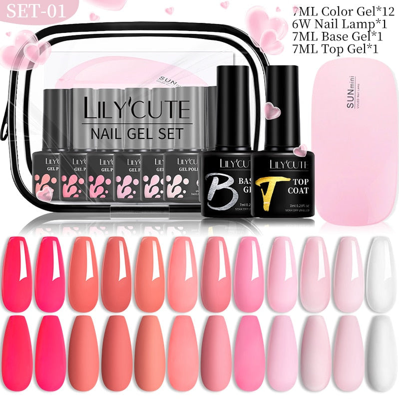 LILYCUTE 12PCs 7ml Spring Macaron Nail Gel Polish Set Semi Permanent UV Gel For Manicure Soak Off Gel Nail Polish Kit Varnishes 56060-1