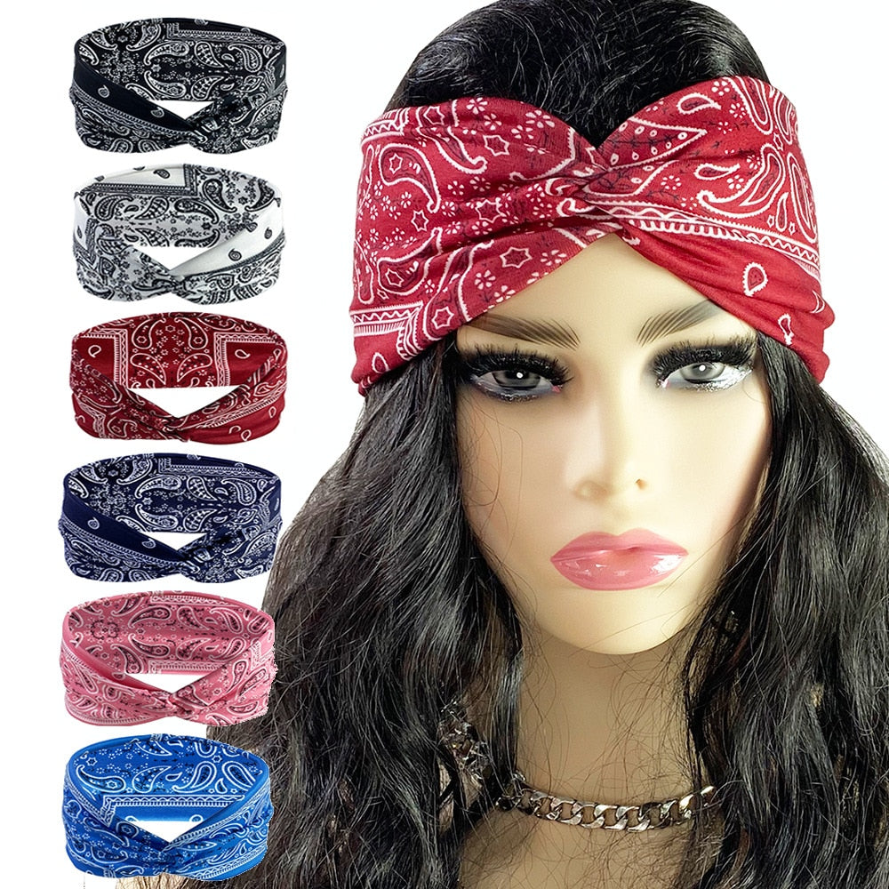 Headband Woman Bohemian Wide Cotton Stretch Bandana Girls Festival Flower Print Hair Accessories Summer Accessories