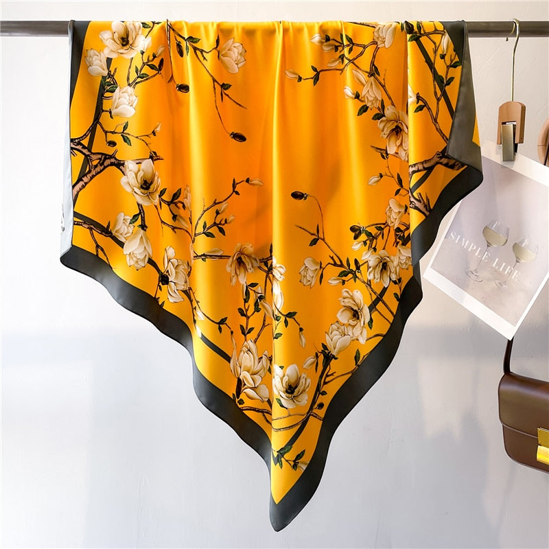 Fashion Print Printing Twill Silk Square Scarf for Women Hijab Muslim Headband Bandana Summer Shawl Beach Stoles Echarpe FN48-7