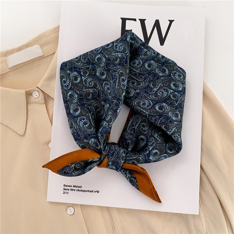 Fashion Designer Print 100% Natural Silk Square Scarves Women Hairband Neck Foulard Female Small Kerchief Bandana New FZ96-1 53cm real silk