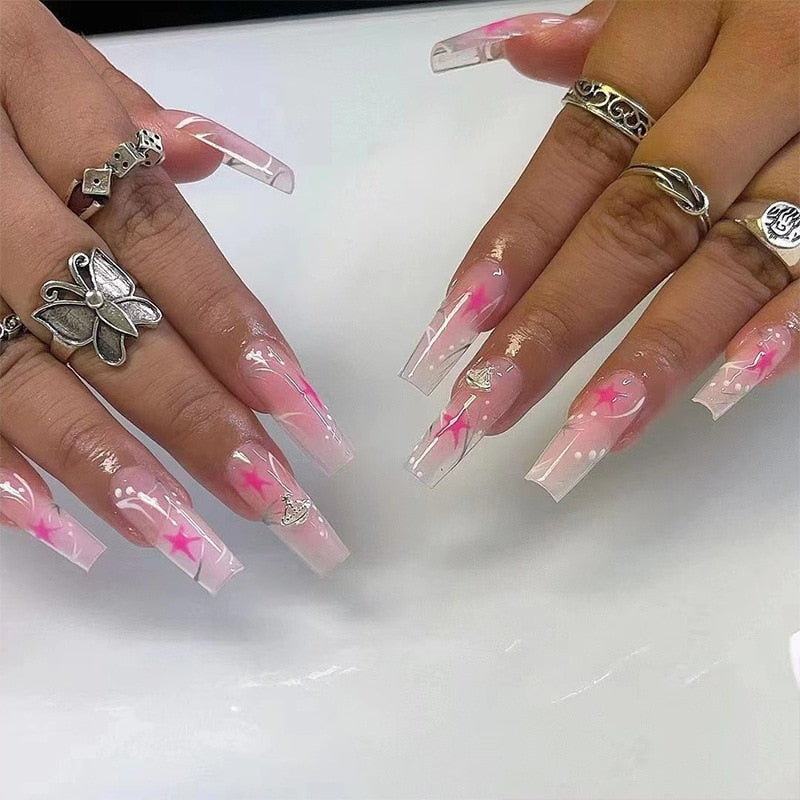 Fake Nails Heart Pattern Full Cover Fake Nails DIY Glue Press On Nails Nail Supplies For Professionals
