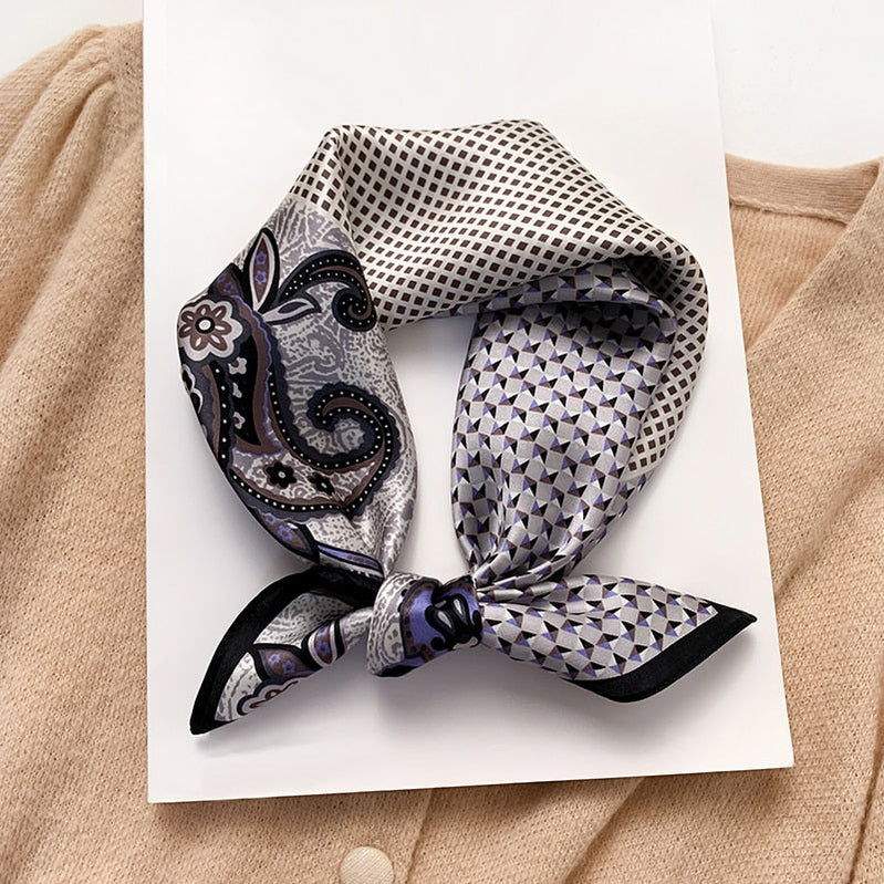 Fashion Designer Print 100% Natural Silk Square Scarves Women Hairband Neck Foulard Female Small Kerchief Bandana New FZ93-4 53cm real silk