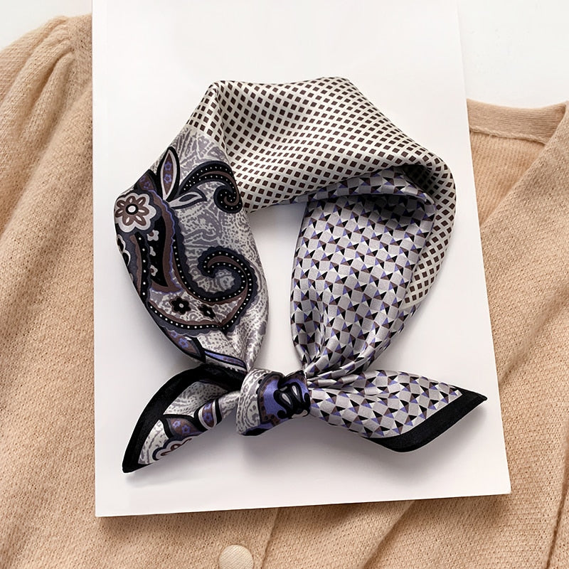 Fashion Designer Print 100% Natural Silk Square Scarves Women Hairband Neck Foulard Female Small Kerchief Bandana New FZ93-4 53cm real silk
