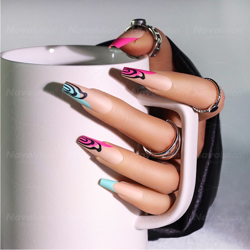 Navolution 24Pcs/Set DIY Manicure Wearable Fake Nails press on Detachable Finished Fingernails Ballet Square Head Almond Short